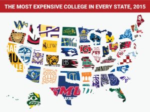 Map of most expensive college by state