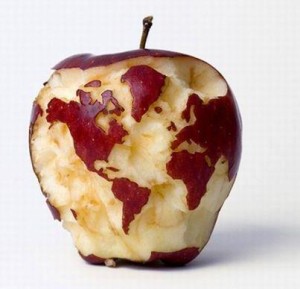 map of food world on an apple