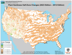 Hardiness Zone deltas from Climate Change