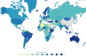 A brief history of democracy and a map of voter turnout